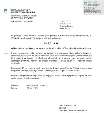 Veliko požarna ogroženost naravnega okolja od 1. julija 2022